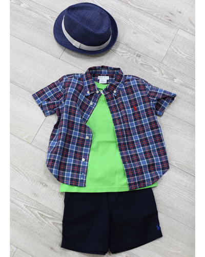 キッズ衣裳 ラルフローレンチェックBDシャツ+ネイビー パンツ（2歳）